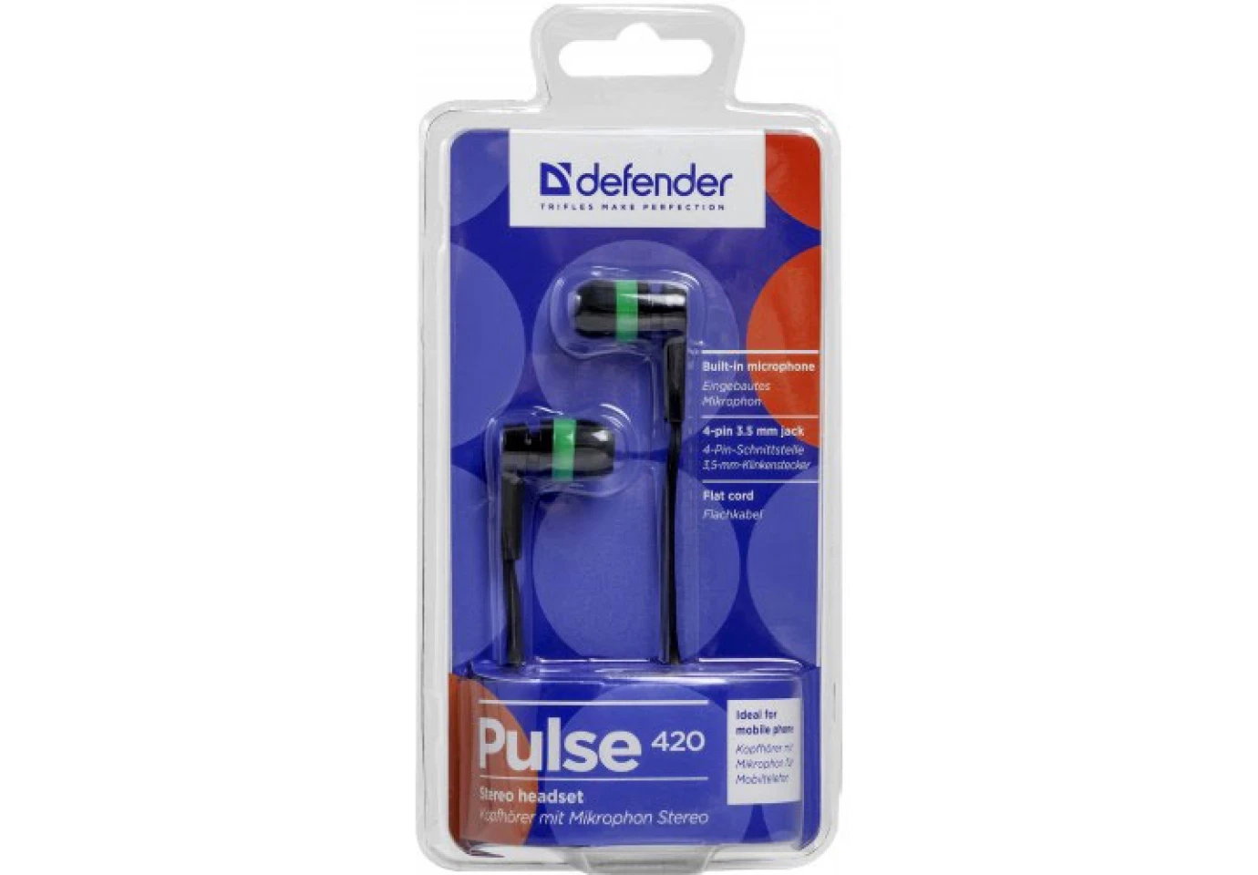 Навушники - вкладиші Defender Pulse 420 з мікрофоном 63421