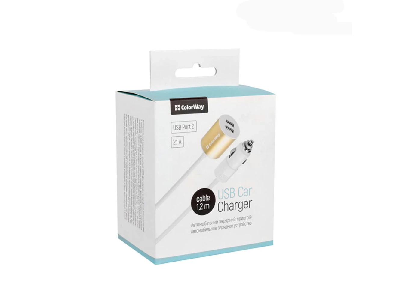 Адаптер автомобільний Colorway 2USB 2.1A з кабелем 1,2м. CW-CHA004-WT