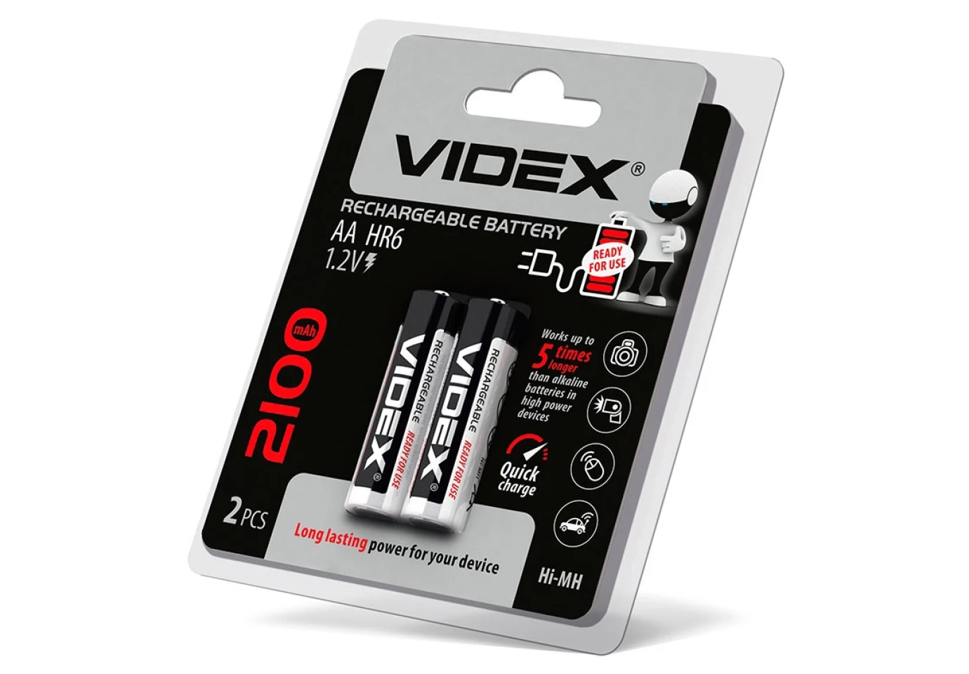 Акумулятор Videx HR6/AA 600 mah 1,2 v 2 штуки в упаковці, під блістером 291857