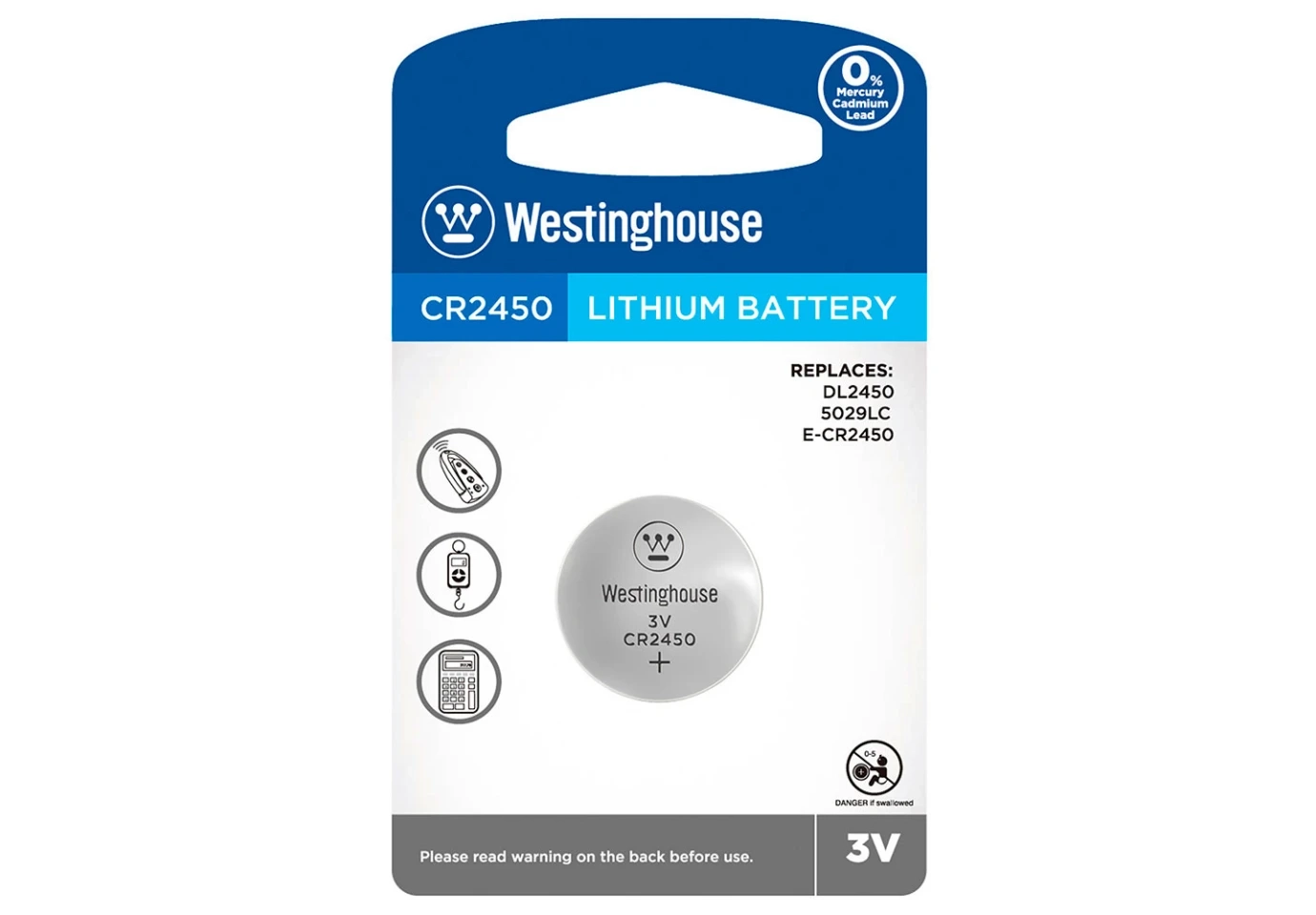 Батарейка Westinghouse Lithium CR2450, 1 штука, блістер CR2450-BP1