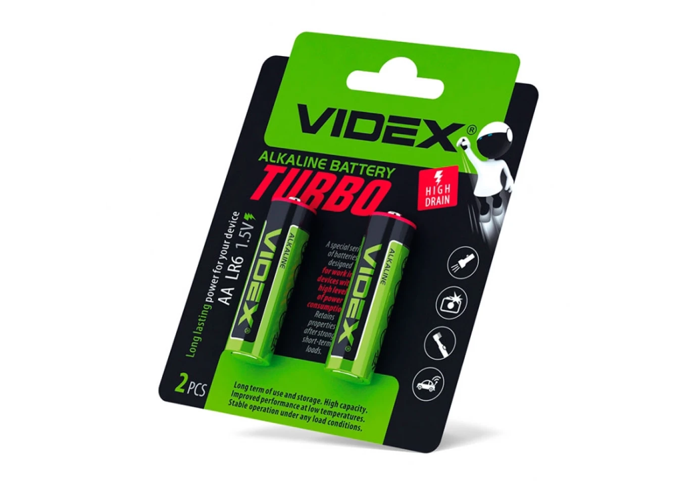 Батарейка Videx лужна LR06/AA Turbo 2 штуки в упаковці 294308