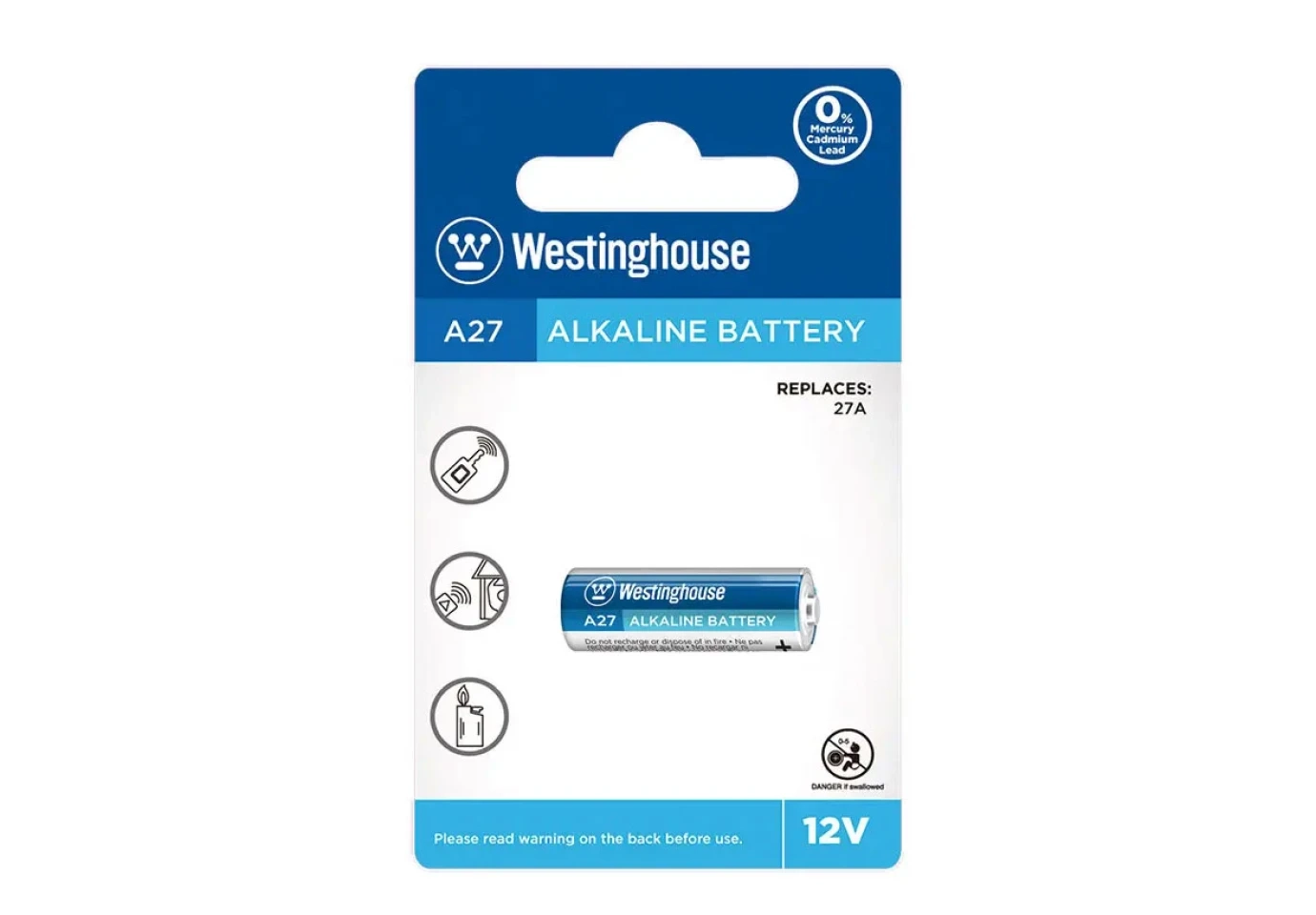 Батарейка Westinghouse аварійна Alkaline A27 12 v, 1 штука, блістер A27-BP1