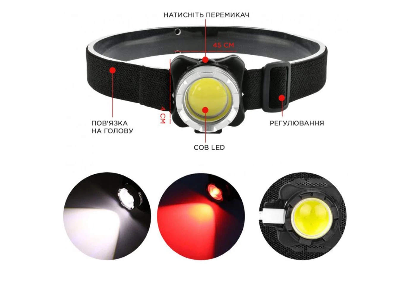 Ліхтар Quantum налобний акумуляторний Lucky LED COB + Micro USB кабель QM-FL4010