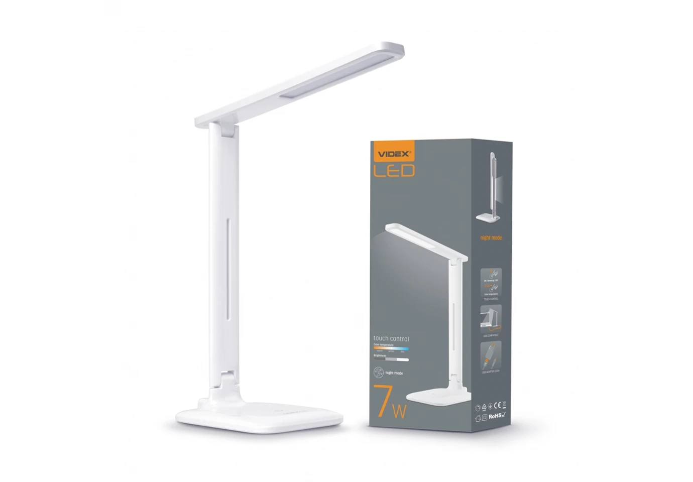 Світильник настільний Videx LED 7W 3000-5500K 220V USB, білий VL-TF02W