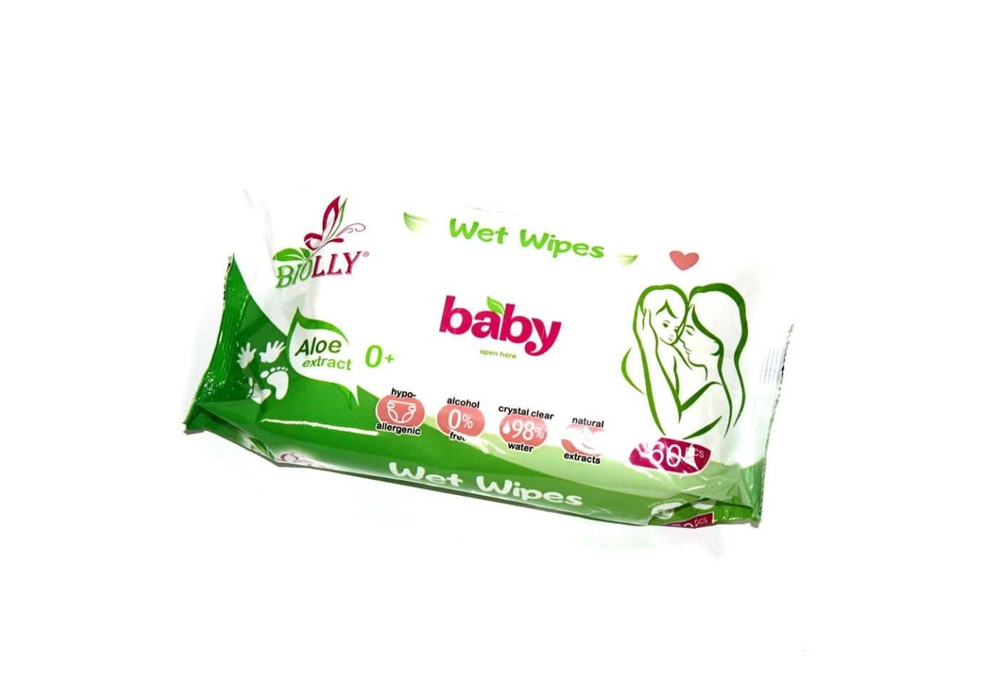 Серветки вологі Biolly Baby 60 штук в упаковці