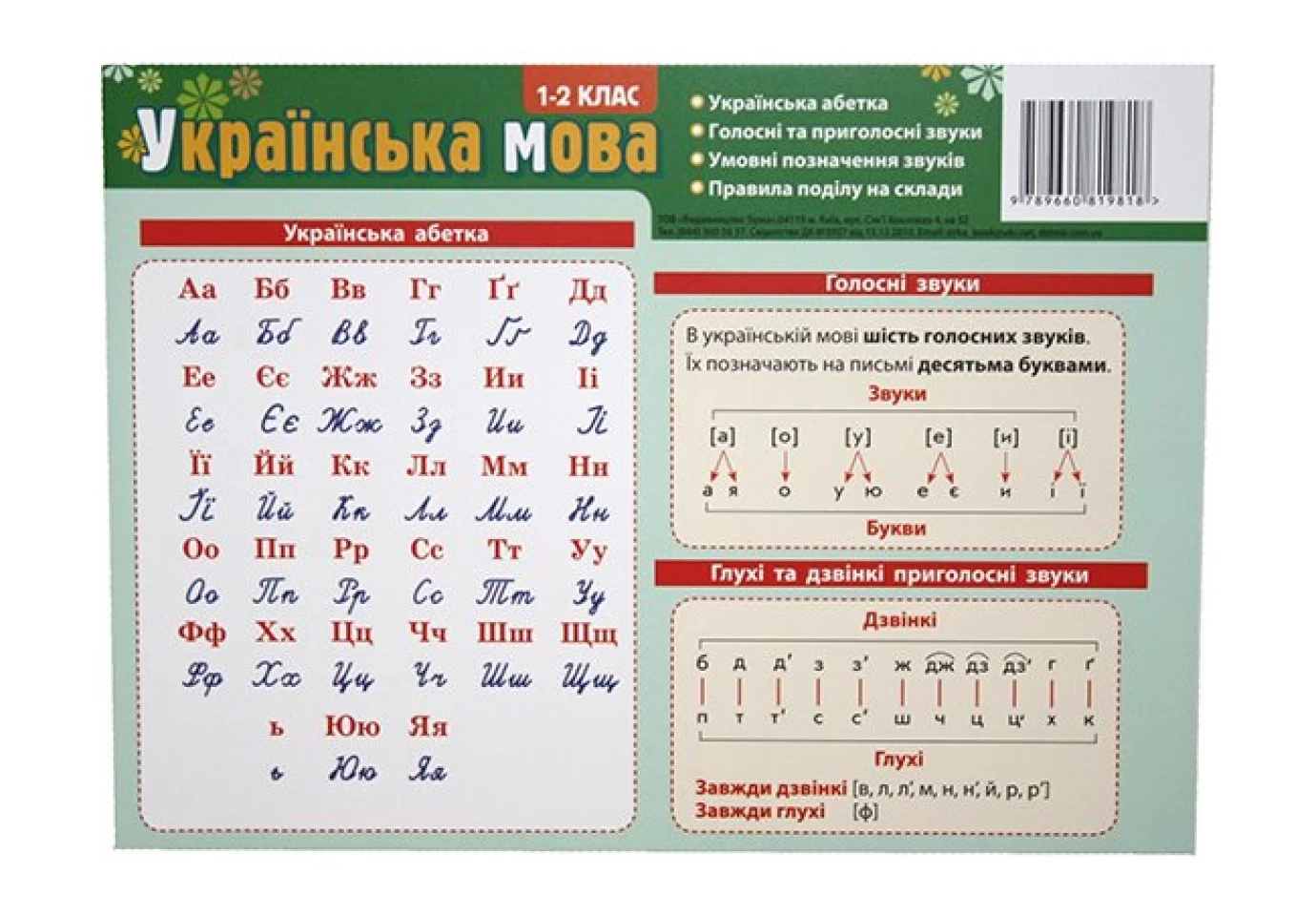 Картонка - підказка Зірка "Абетка - Українська мова" 1-2 класи, 20 х 15 см 66439