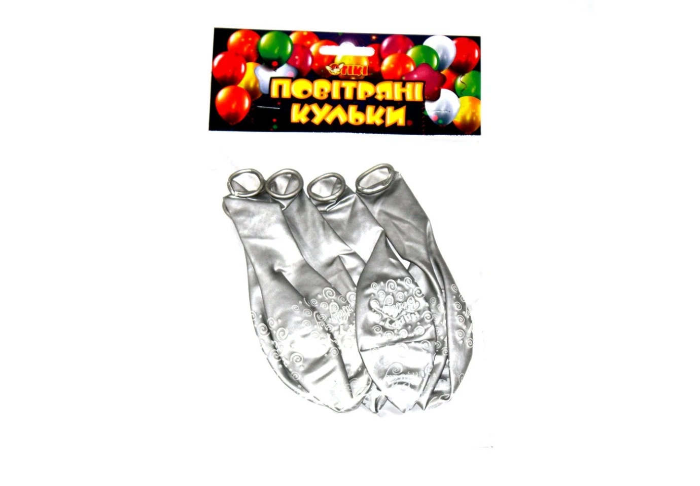 Повітряні кульки Tiki 12" "Happy Birthday" металік срібні, 5 штук в упаковці ТК-53536