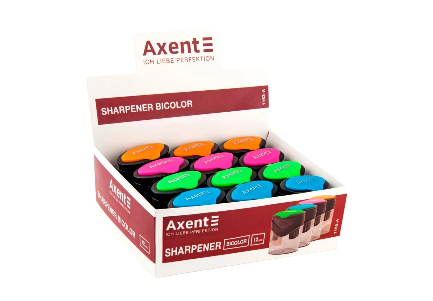 Точилка Axent з контейнером BiColor, два отвори, колір асорті 1163-A