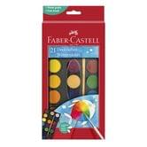 Фарби акварельні Faber-Castell сухі 21 колір з пензликом D=30 мм, картон 125027