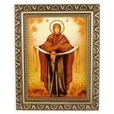 Ікона з янтарем Покрова Святої Богродиці 15 х 20 см і-70