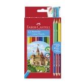 Карандаши цветные Faber-Castell 12 цветов + 3 штуки двухцветных "Замок" + точилка, картона упаковка 110312