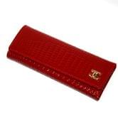 Ключниця Chanel, шкіряна, 6 кілець для ключів + кишенька, колір червоний 9033