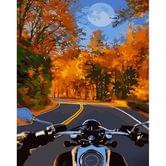 Розпис по номерах Strateg 40 х 50 см "На мотоциклі восени", полотно, акрилові фарби, пензлики GS1041