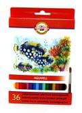 Карандаши цветные KOH-I-NOOR акварельные Mondeluz Рыбки 36 цвета, шестигранные, картонная упаковка 3719
