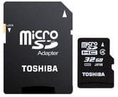 Карта памятиToshiba 32Gb  Micro SDHC Class4 + адаптер SD-C32GJ(BL5A)
