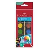 Краски акварельные Faber-Castell сухие 12 цветов с кисточкой D=24 мм, картон 125017