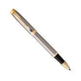 Ручка Parker, Паркер IM Brushed Metal, роллер, корпус металический с позолотой, Тризуб на клипе 22 222_TR4