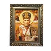 Икона с янтарем Святой Николай 15 х 20 см і-101
