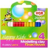 Пластилин VGR Happy Kids 4 цвета, 30 г, картонная упаковка с европодвесом 26004