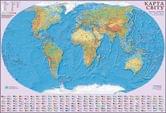 Карта мира - общегеографическая М1 : 22000000, 160 х 110см, картон / лак, украинская, стенная