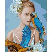 Роспись по номерам идейка 40 х 50 см, "Девушка с голубыми попугаями", холст, краски, кист КНО4802