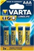 Батарейка Varta LongLife AAA Alkaline, 4 штуки під блістером з європідвісом, ціна за упаковку AAA BLI 4