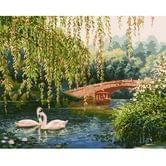 Роспись по номерам Идейка 40 х 50 см "Лебеди на озере", холст, акриловые краски, кисточки КНО4359