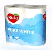 Туалетная бумага RUTA PURE WHITE 3 шари, белый, 4 штуки в упаковке 7531