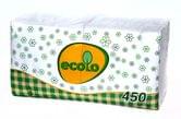 Салфетки бумажные ECOLO 24 х 24 см, 1- слойные, белые 450 штук