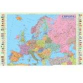Карта Европы - политическая М1 : 10 000 000, 65 х 45 см, картон, планки