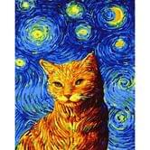 Картина за номерами Brushme "Кіт в зоряну ніч" 40 х 50 см, полотно, фарби, пензлики GX35619