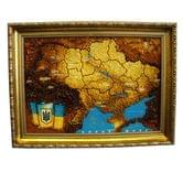 Картина із янтарем Гранд Презент Карта України в рамі 30 х 40 см Г-66