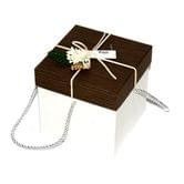 Коробка для подарков  с цветком, з ручками, прямоугольная 13 х 13 х 13 см, цвет коричнево-белый