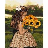 Картина по номерах Ідейка 40 х 50 см, "Дівчинка з соняшниками", полотно, акрилові фарби, пензлики KH4662