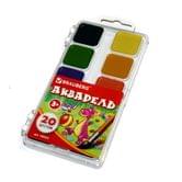 Краска акварель медовая BRAUBERG 20 цветов без кисточки, пластиковая коробка 312064, 190553