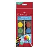 Фарби акварельні Faber-Castell сухі 12 кольорів з пензликом D=30 мм, картон 125018
