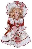 Лялька керамічна h=30см, бежево-червона сукня у вікторіанському стилі, у подарунковій коробці YF16319