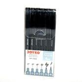 Ручка Joyko капилярная, черная, набор 6 штук: 0,1; 0,3; 0,5; 0,8; BR, 2,0 мм 298-DP-S