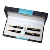 Ручки Croco подарункові чорнильна + капілярна, корпус чорний, в пеналі зі шкірзамінника 211 F/R