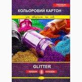 Набір кольорового картону Апельсин А4 8 аркушів "Glitter" Premium ККГ-А4-8/АП-1113
