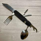 Складной туоистический нож, ложка, вилка, штопор, открывашка, черный 706ALL