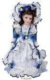 Кукла керамическая h=40 см, бело-синее платье в викторианском стиле, в подарочной коробке F16224