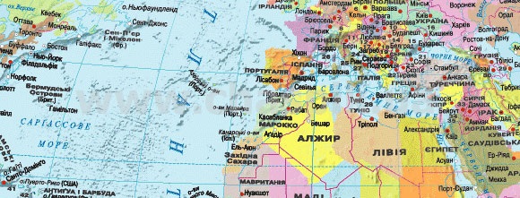 Карта світу - політична М1 : 54 000 000, 65 х 45 см, папір, ламінація