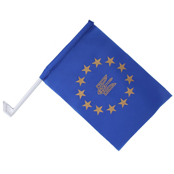 Прапор Україна-Євросоюз 37 х 24 см, нейлон, паличка для кріплення на бокове шкло авто в комплекті ПА-УЄ