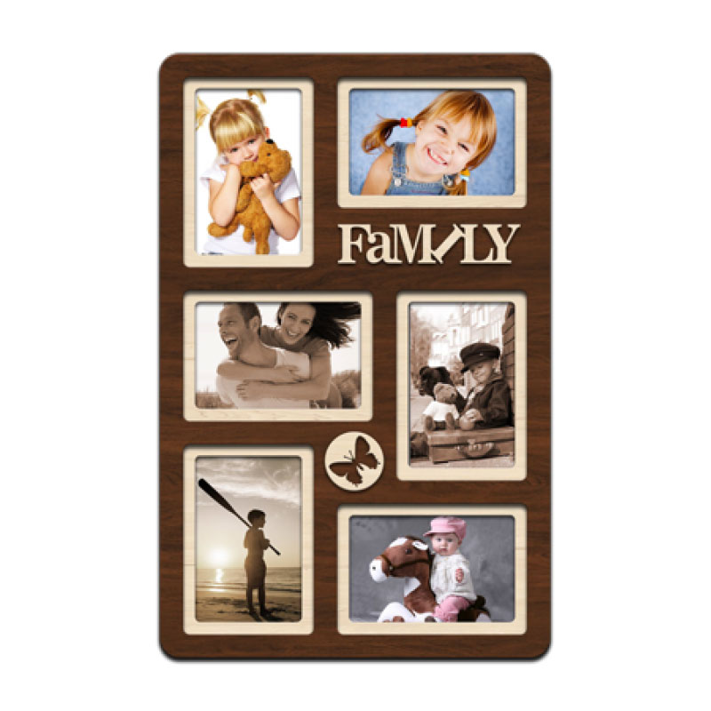 Фоторамка - Колаж FAMILY 51 х 33 на 6 фотокарток 10 х 15 см, коричневе ДВП H6-027A