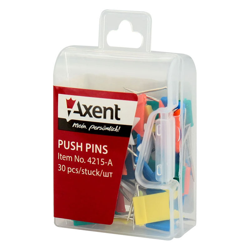 Кнопки - цвяшки Axent кольорові "Прапорці"‚ 30 штук в пластиковому контейнері 4215-A