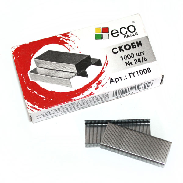 Скоба Eco-Eagle до степлера металева 24/6 1000 штук у пачці TY1008
