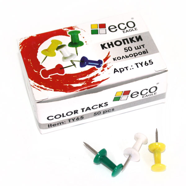 Кнопки-цвяшки Eco-Eagle кольорові‚ метал пластик 50 штук в упаковці TY65