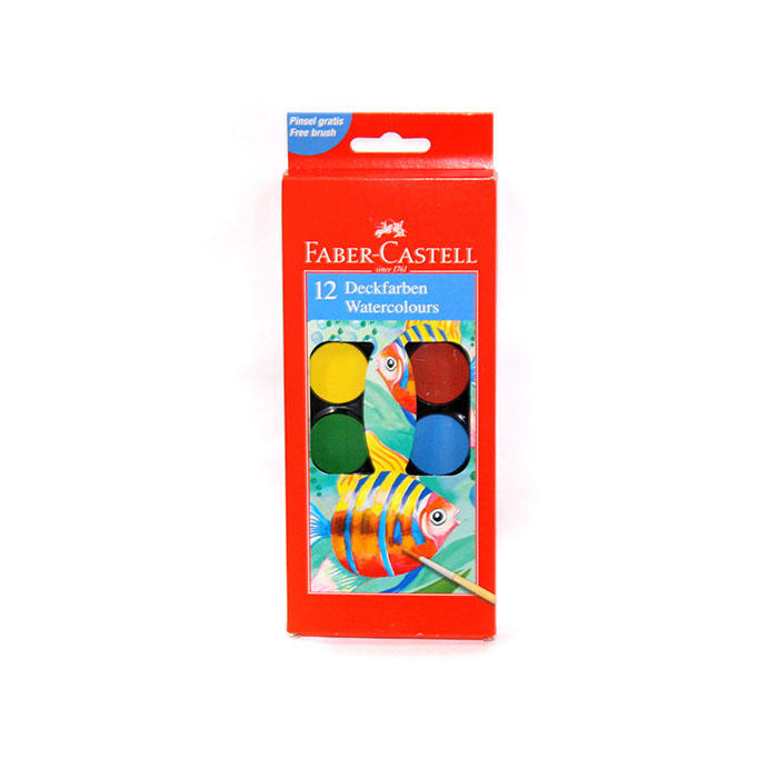 Фарби акварельні Faber-Castell сухі 12 кольорів з пензликом D=30 мм 125012