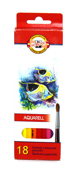 Олівці кольорові KOH-I-NOOR акварельні Mondeluz Рибки 18 кольорів, шестигранні, картонна упаковка 3717_р